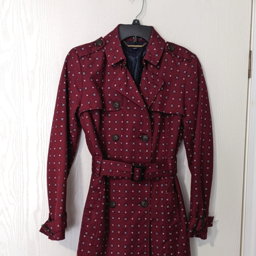 Tommy Hilfiger Maroon Trench Coat With Belt